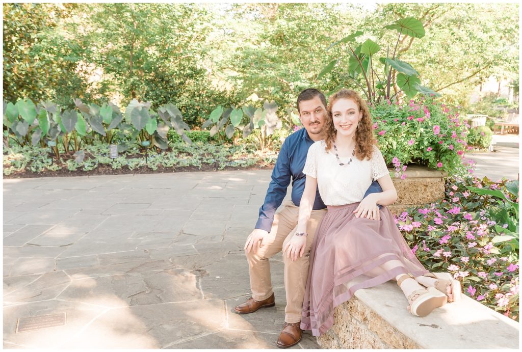 engaged couple at dallas arboretum in the chandler lindsley shadow garden