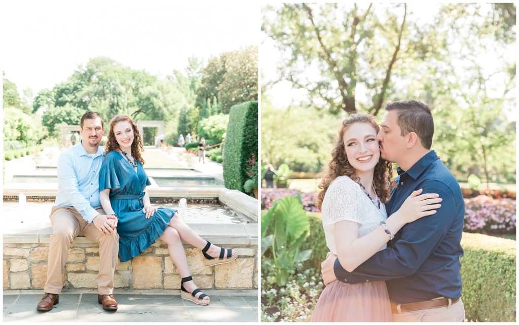 engaged couple at dallas arboretum in crepe myrtle allee and the chandler lindsley shadow garden