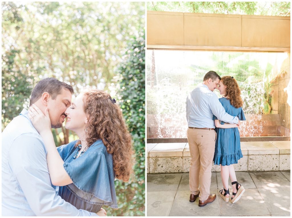 engaged couple at dallas arboretum in the degloyer gardens and the lay family garden
