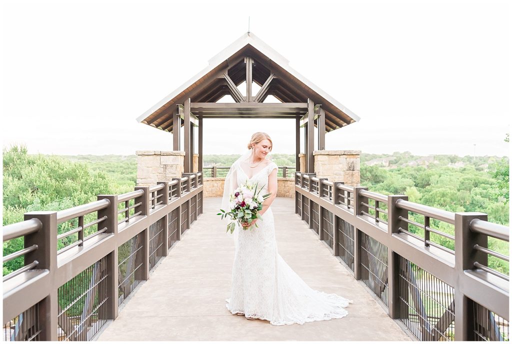 bridal session at arbor hills nature preserve plano texas lace gown blush peony bouquet