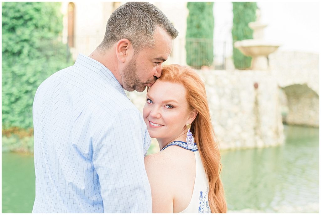 engaged couple red hair bride at adriatica village mckinney texas bella donna chapel