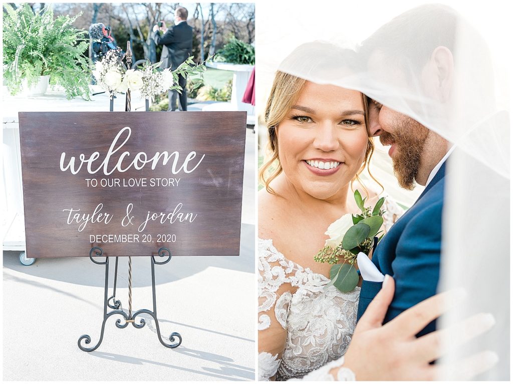 welcome to our love story wood sign bride and groom under the veil