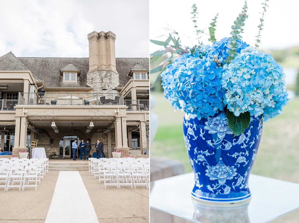 blue floral arrangement for Frisco TX wedding day
