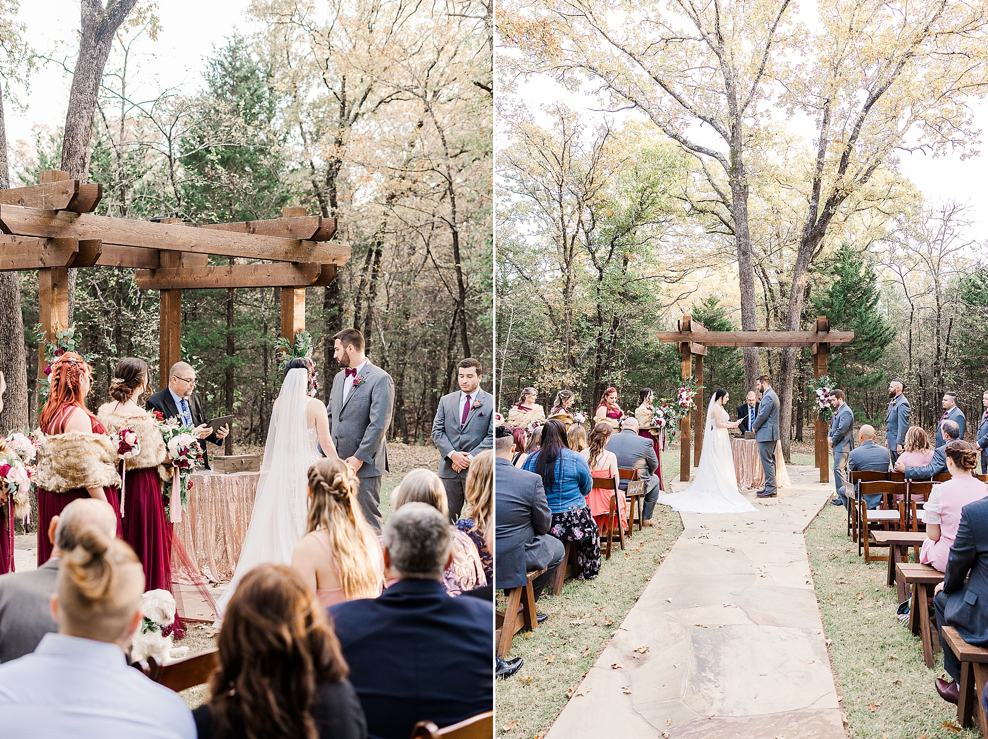 outdoor wedding ceremony in North Texas for couple with dogs