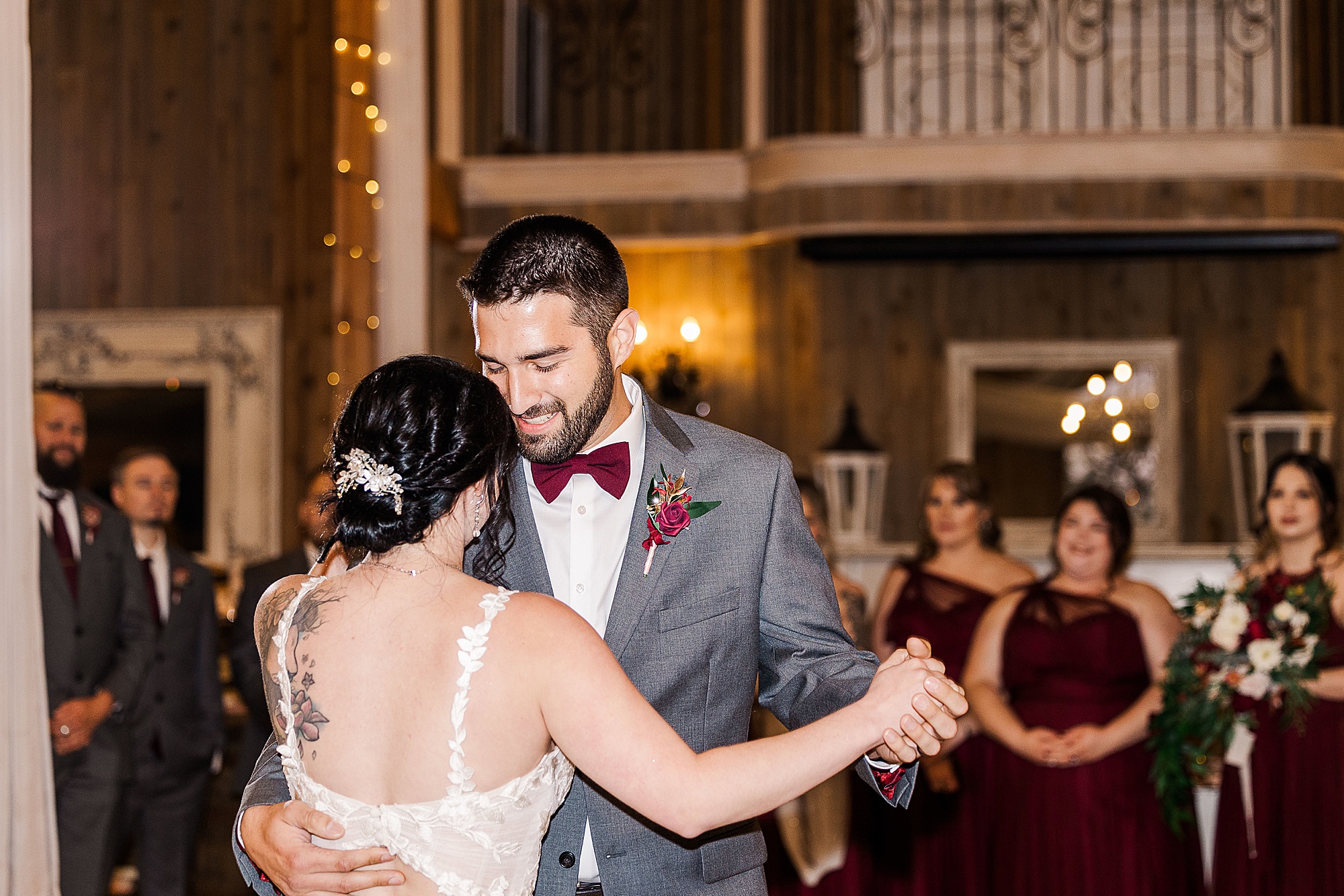 bride and groom's first dance at Whispering Oaks