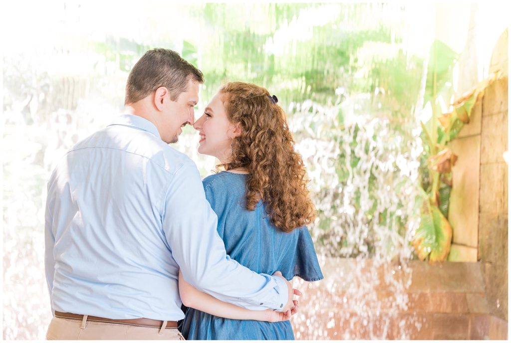 engaged couple at Dallas Arboretum at Lay Family Garden