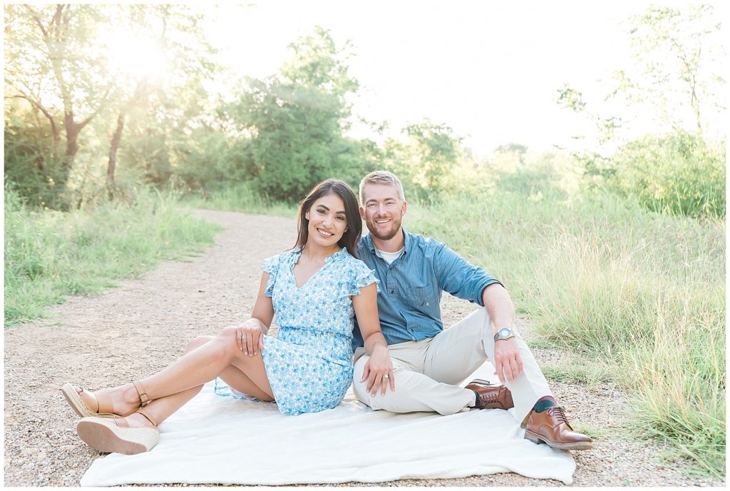 anniversary session engagement session at clear creek natural heritage center denton texas grassy field dirt trail