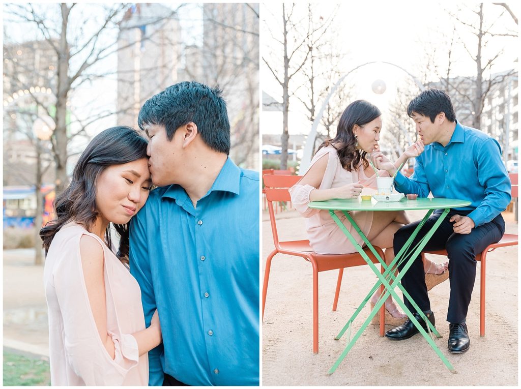 anniversary session engagement session at klyde warren park dallas texas archways steak shack 