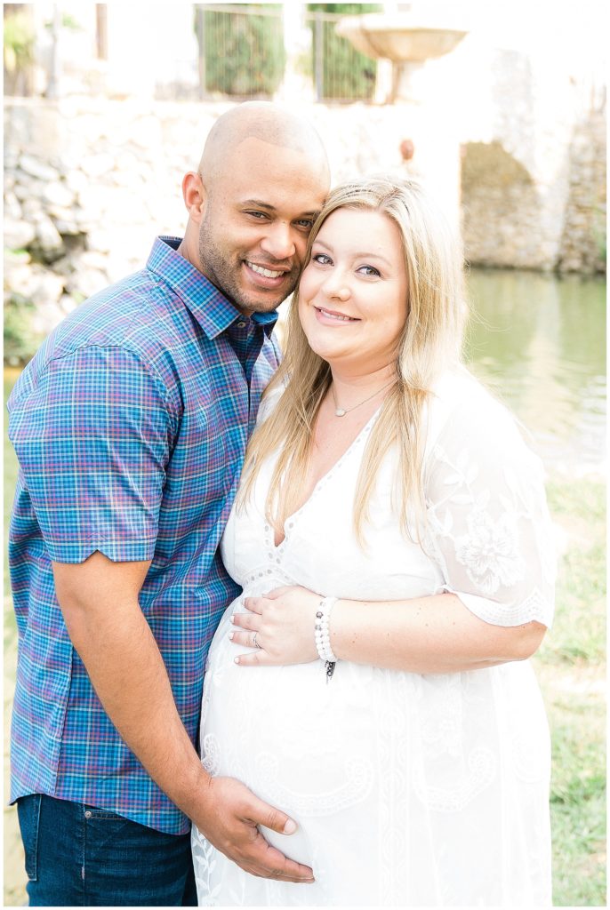 pregnant wife and husband at adriatica mckinney white dress