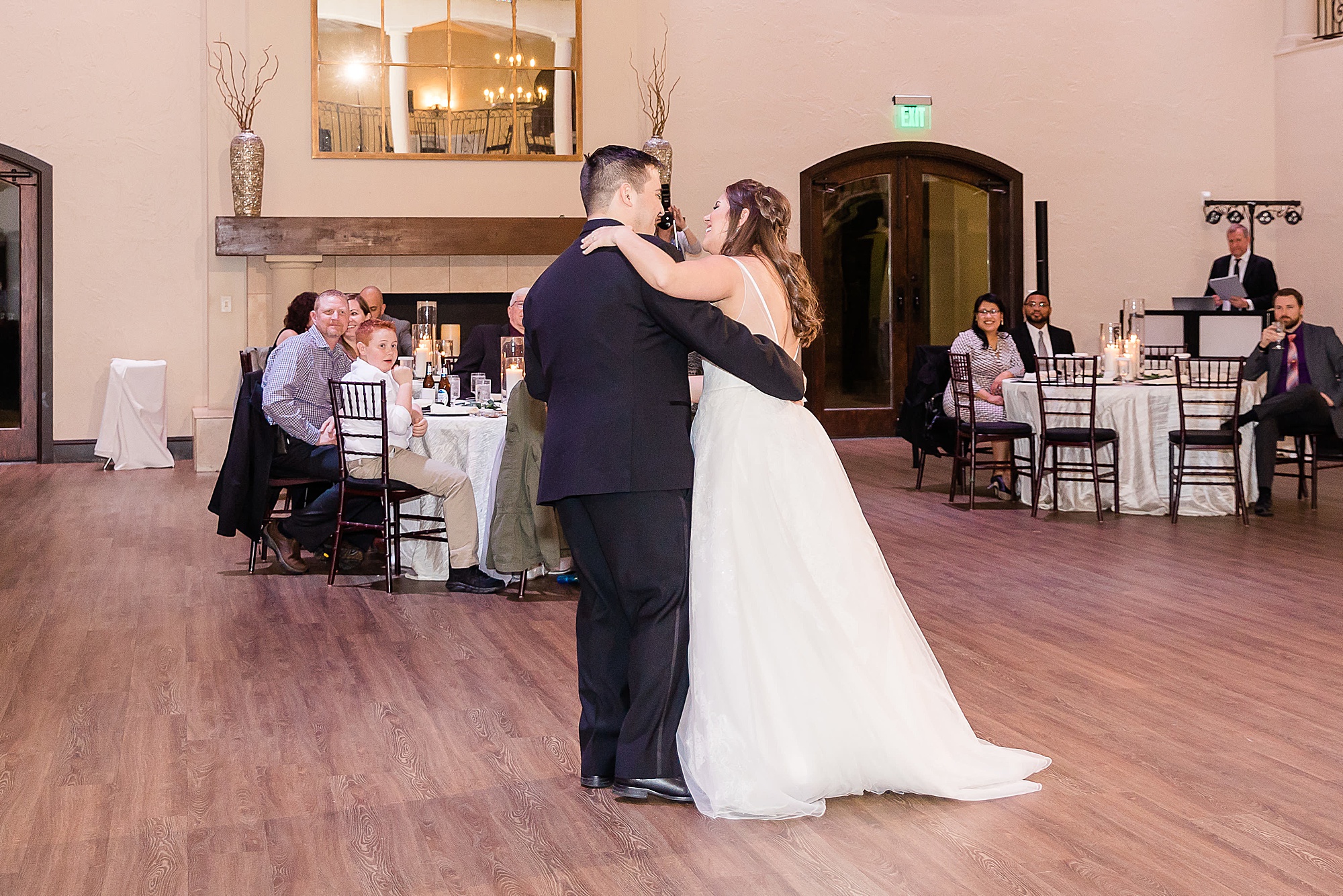 bride and groom dance during Texas wedding reception