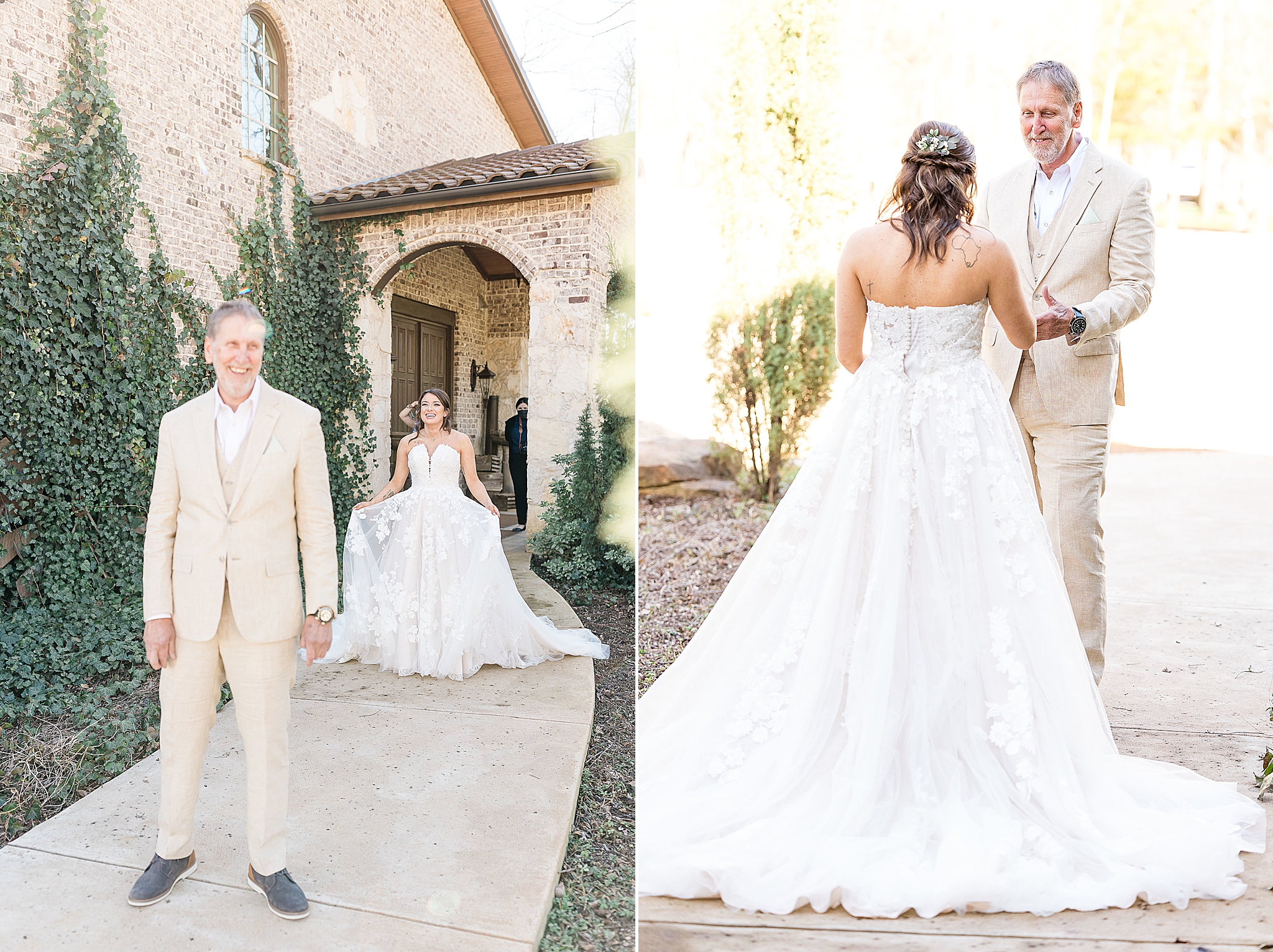 bride meets grandfather for first look before Hidden Waters wedding