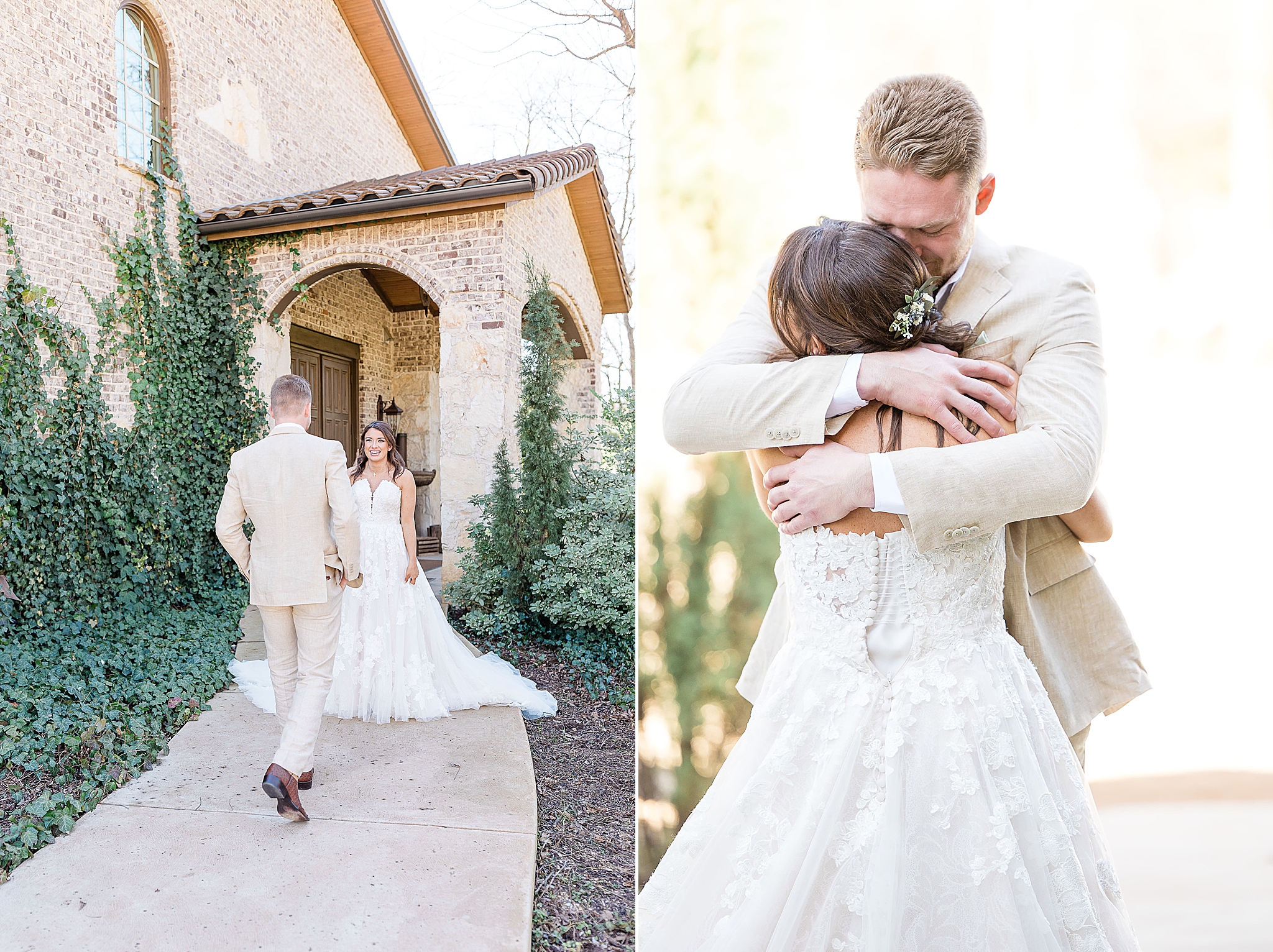 bride and groom have first look before Hidden Waters wedding day