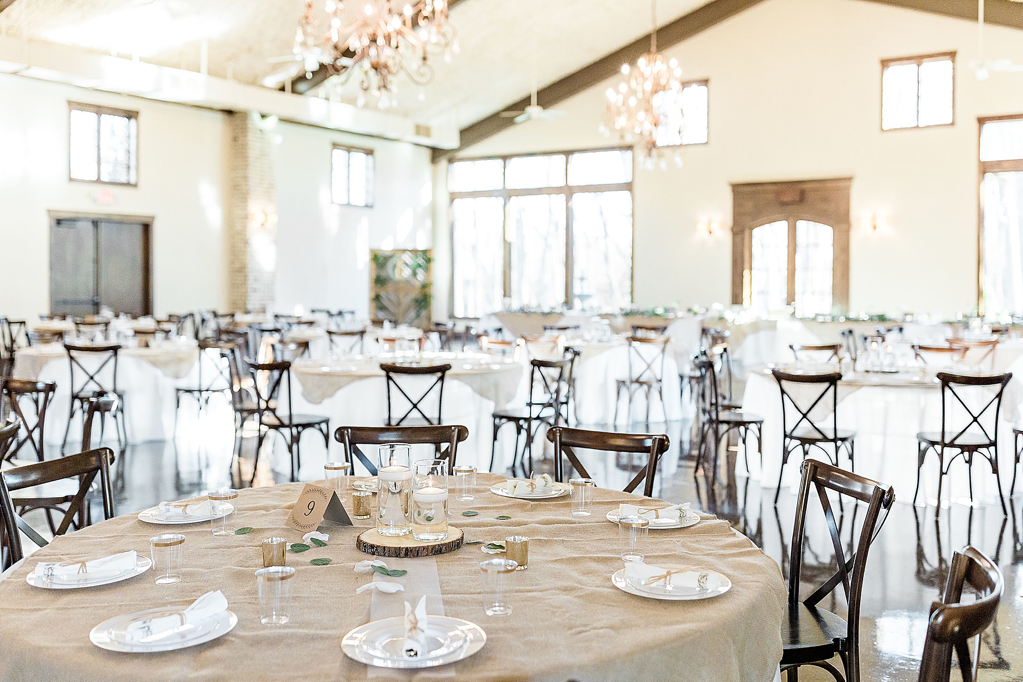 Hidden Waters wedding reception with wooden chairs