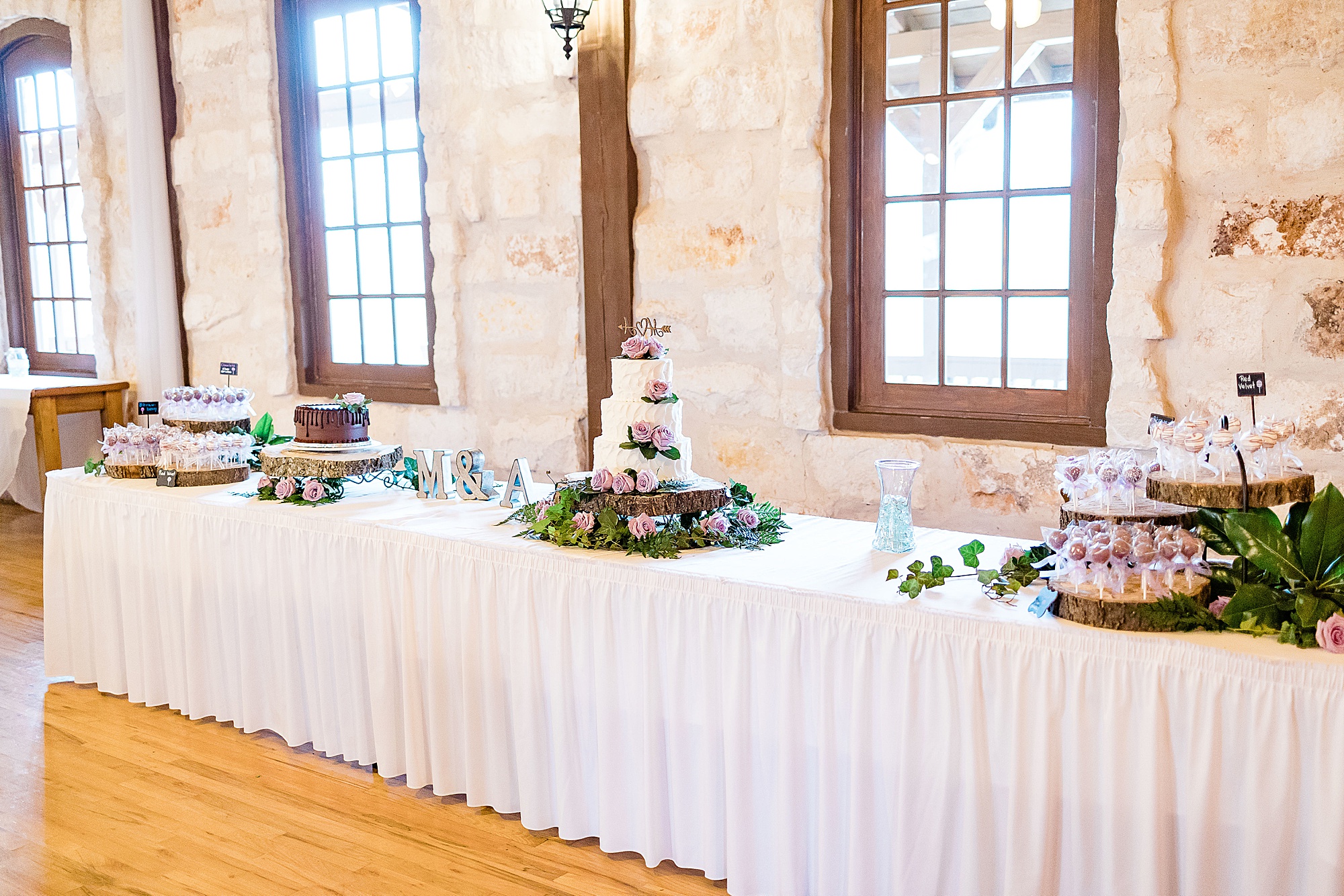 dessert table at Stone Hall at the Springs wedding reception