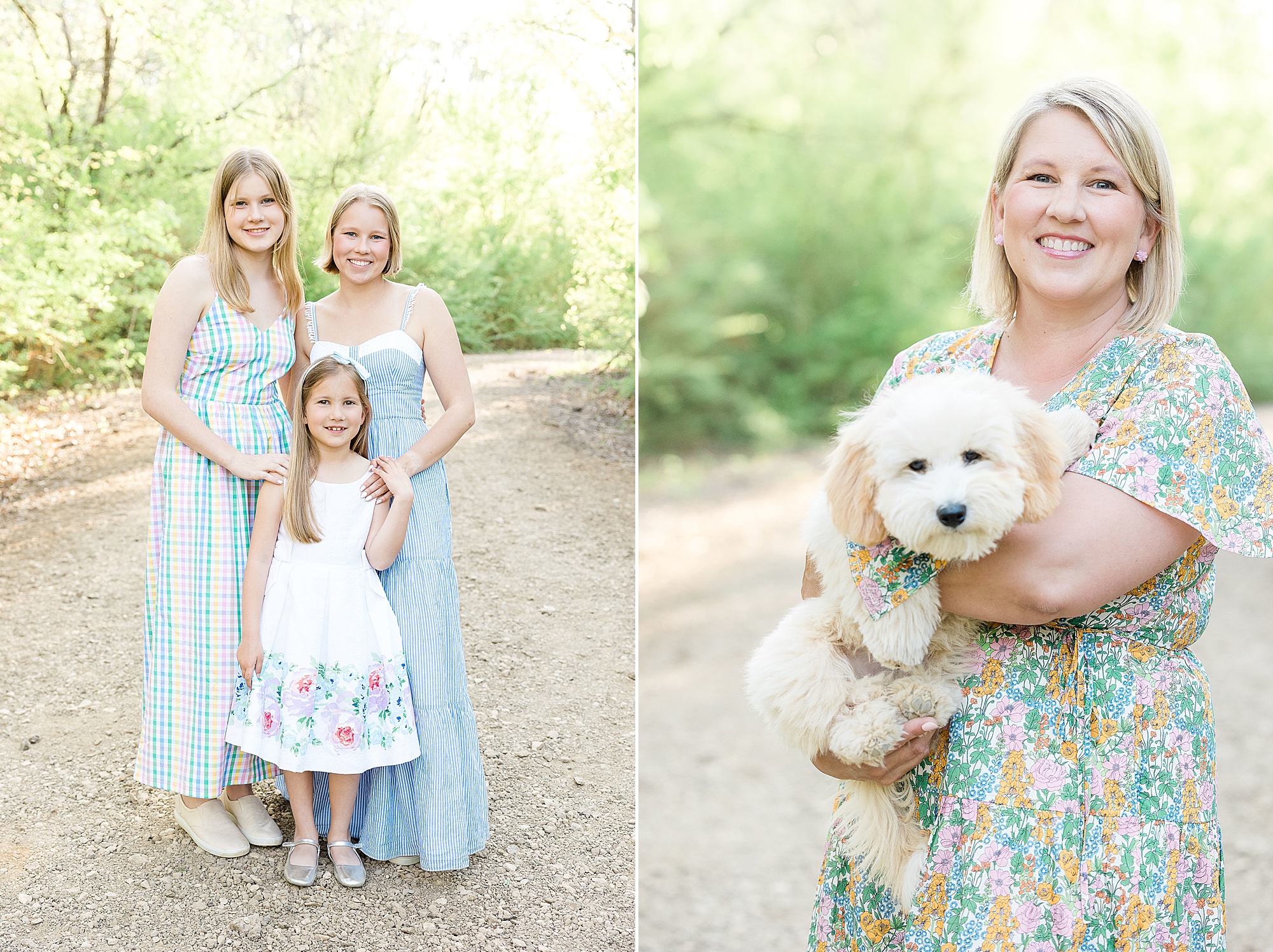 mom holds puppy during Texas family photos