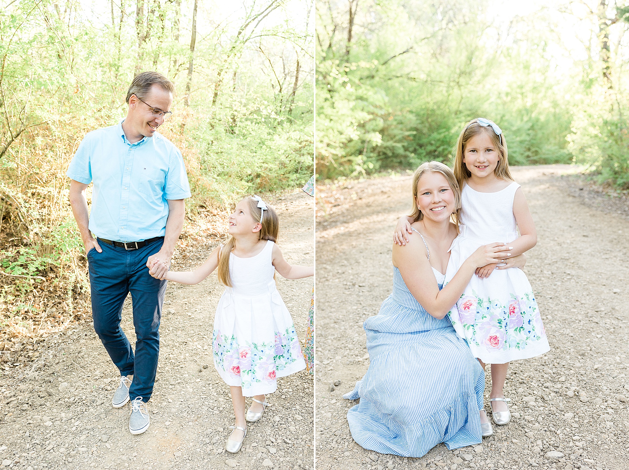 dad walks with daughter during family photos in Texas
