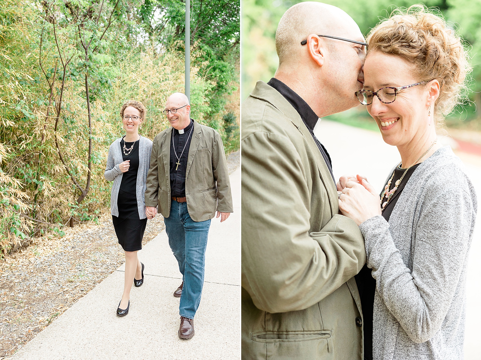 couple walks together in Dallas for engagement session