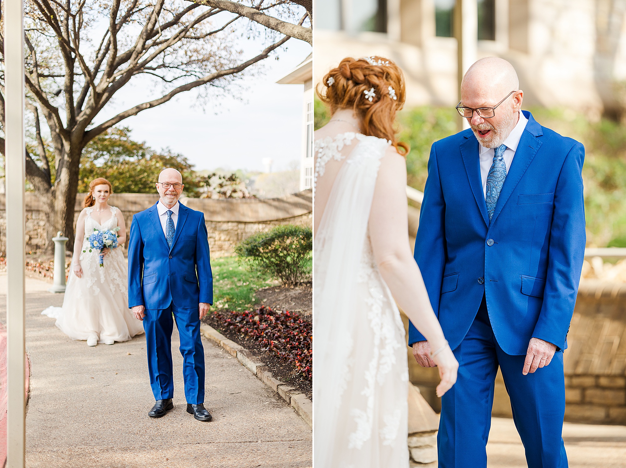 bride and dad have emotional first look