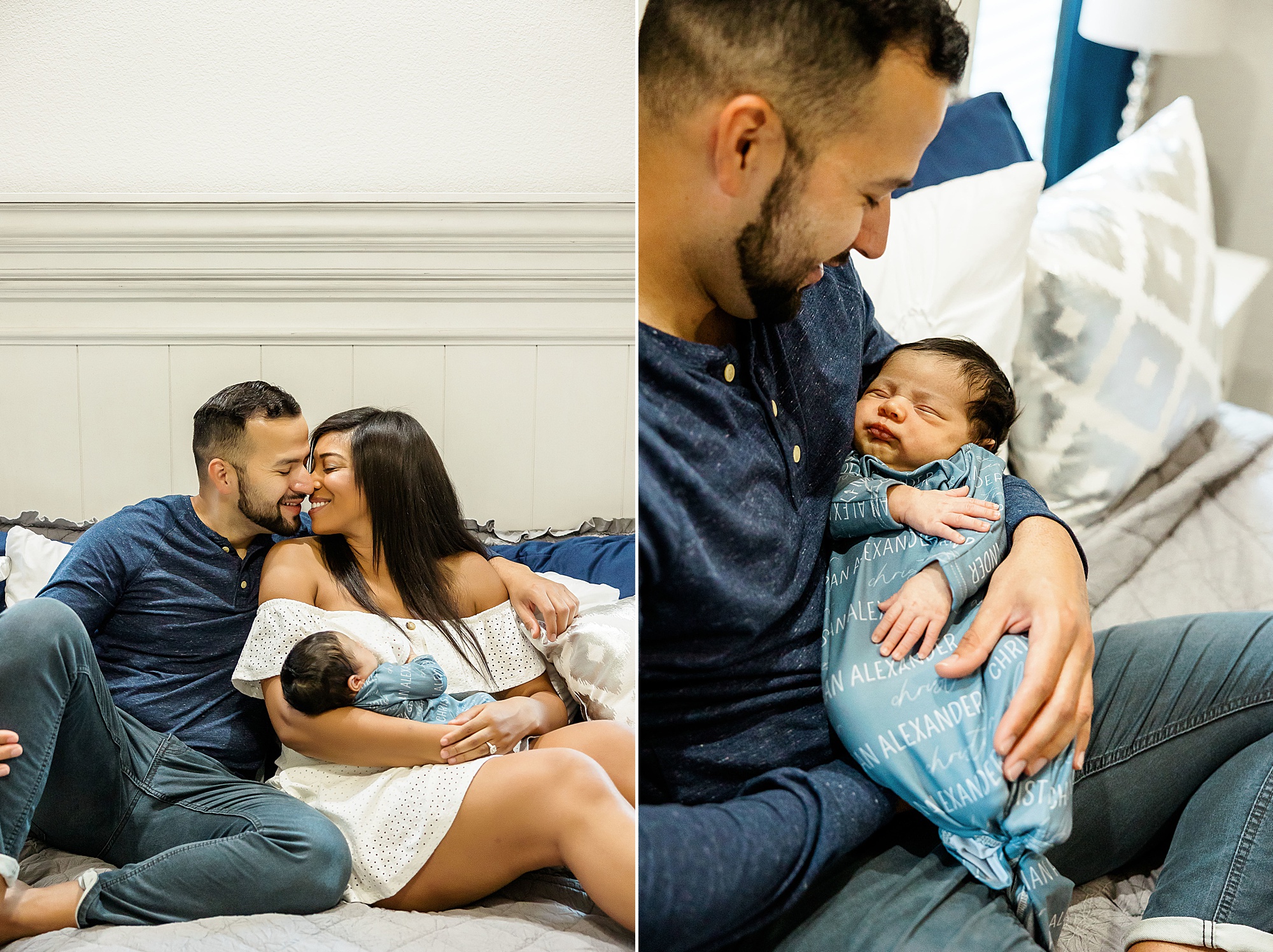 dad holds baby boy during newborn session at home