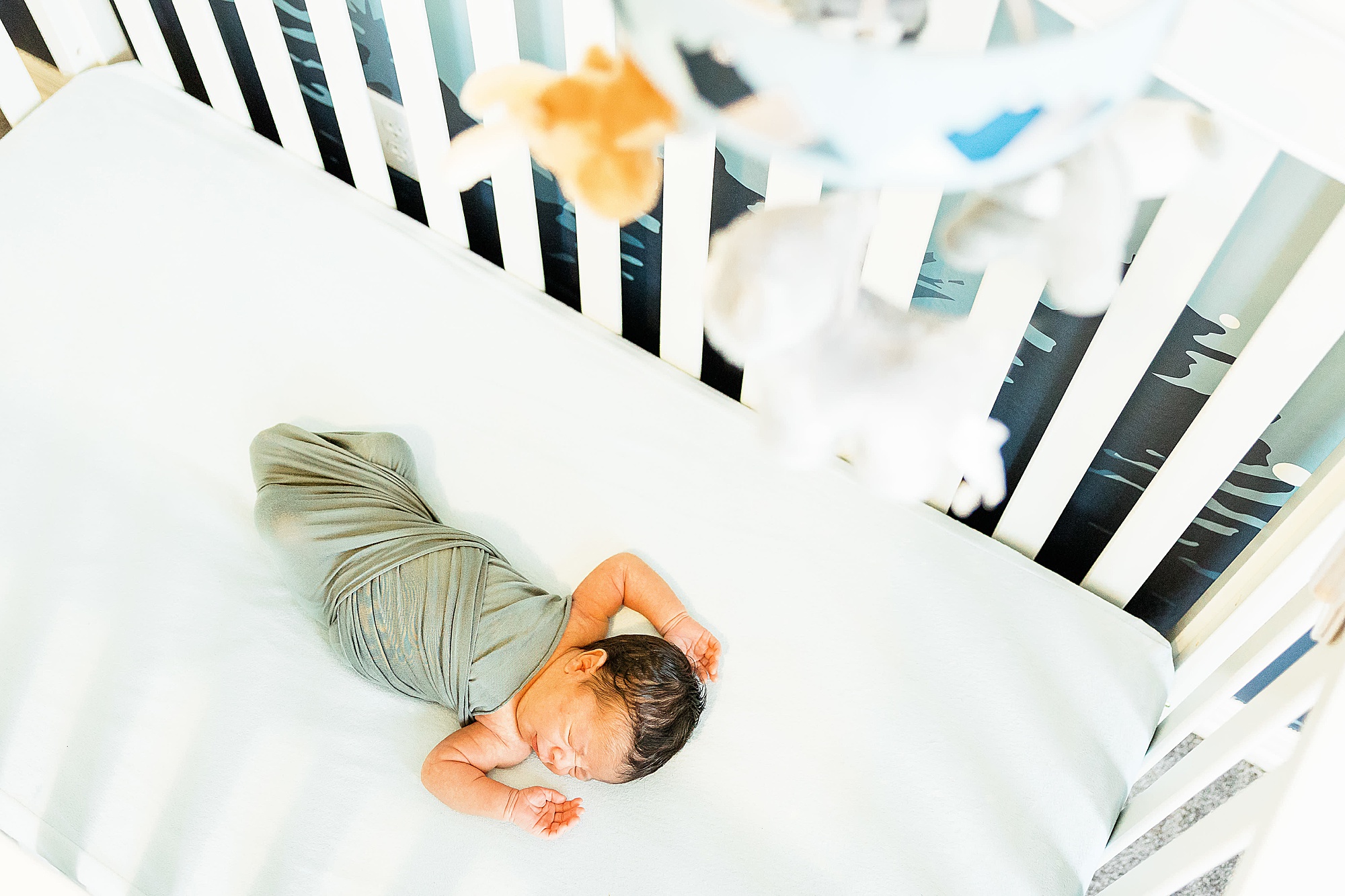 baby lays in crib during Dallas lifestyle newborn session
