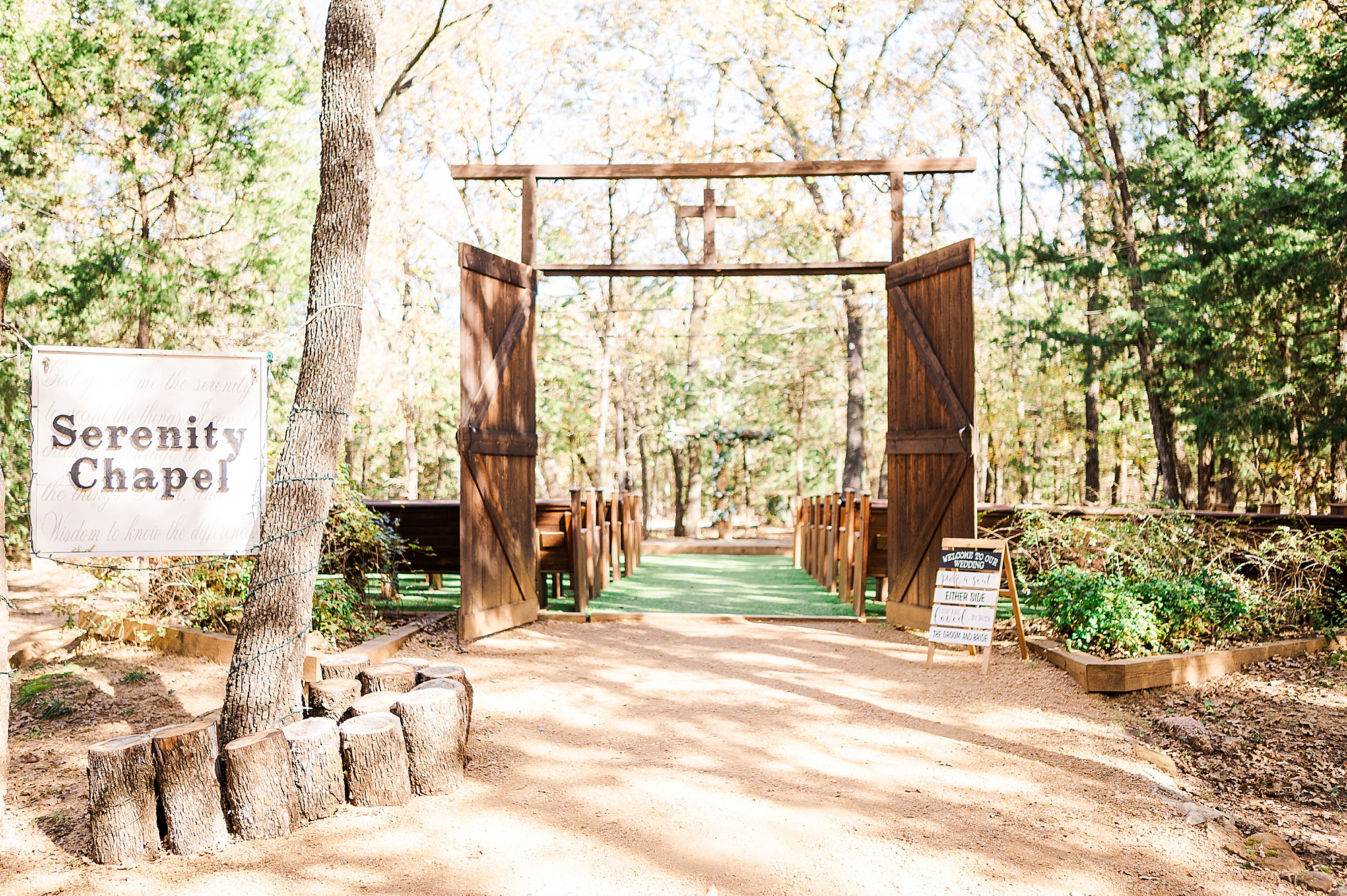 ceremony site at Oak Meadow Ranch with open wooden doors