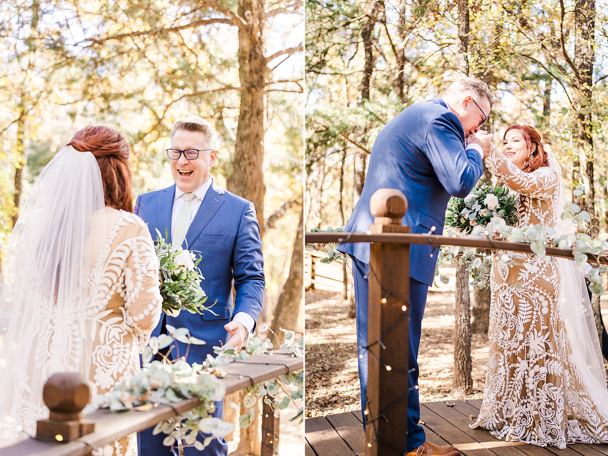 brother kisses bride's hand during first look in Valley View TX